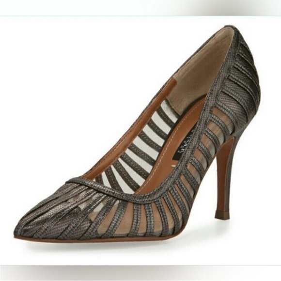 Kay Unger 'Preena-Ku” Gunmetal Platnium Pointy Toe Pump 9 - Picture 1 of 8